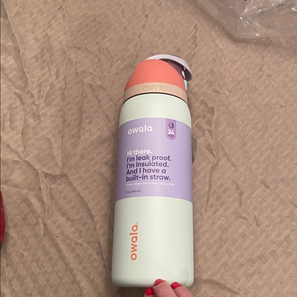 Owala Mint and Pink Insulated Water Bottle with Straw